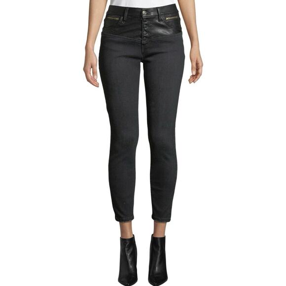 Current Elliott The Fused Faux Leather Skinny Jean Size 28 Black High Waist Moto - Picture 1 of 10